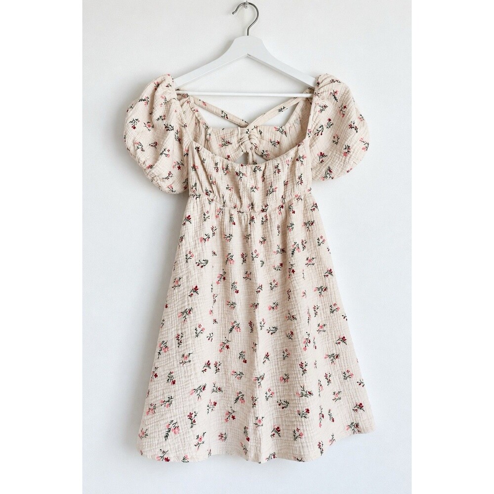 Princess Polly Floral Mini Dress Size US 4 Puff Sleeve Cotton Cutout
